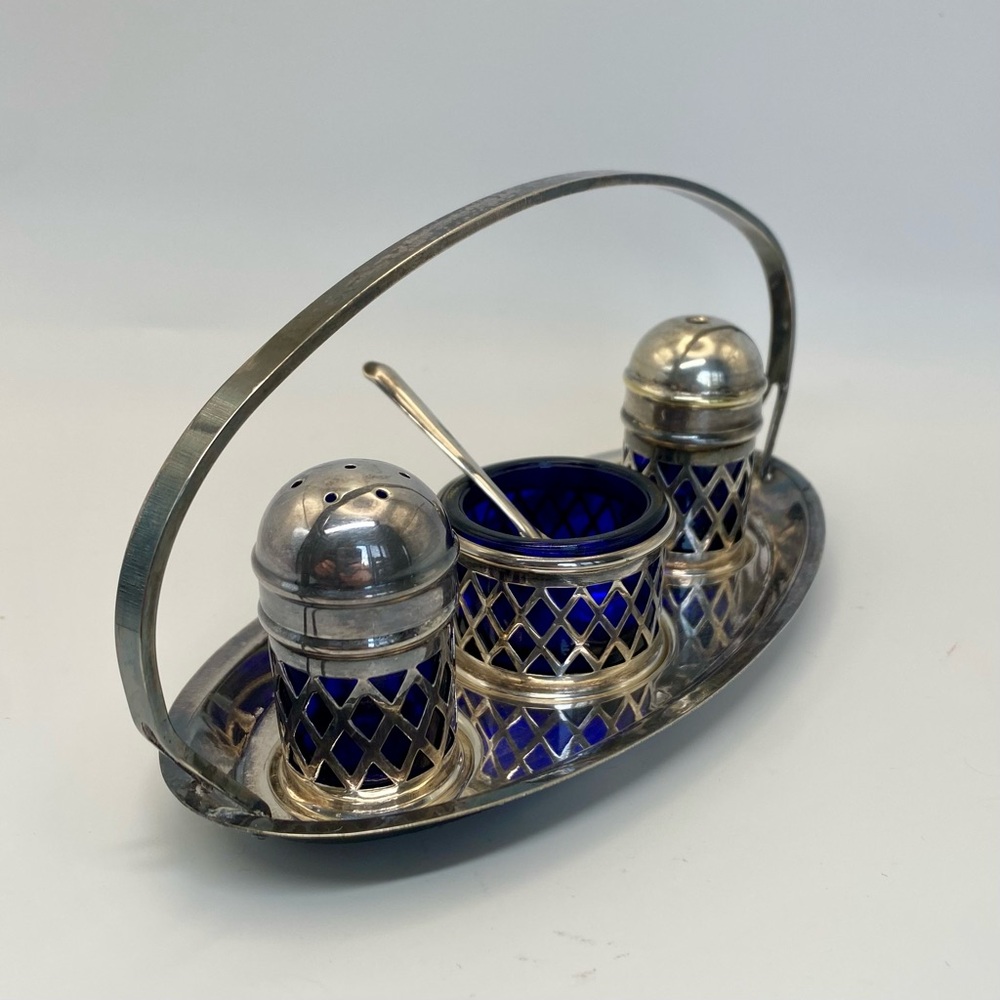 Silver plate and cobalt cruet set - Picture 2 of 6